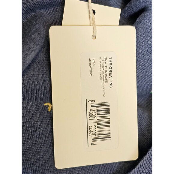 The Great Sherpa Floral Embroidered Cropped Sweatpants Size 0 Blue - Picture 5 of 10